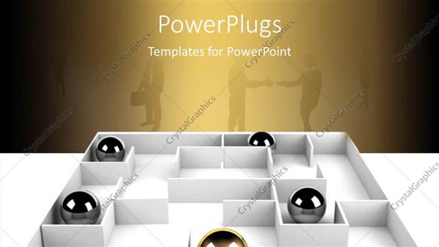  Presentation with gold silver - A white maze with four silver balls and a gold one in front