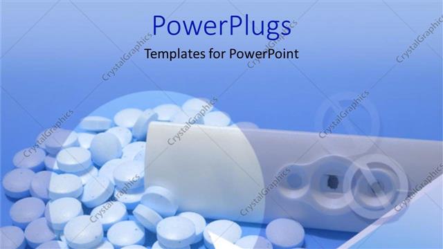  Presentation with medical pills - White medical kit with lots of pills on a blue background