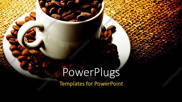  Presentation with beans - White mug cup and saucer filled with coffee beans