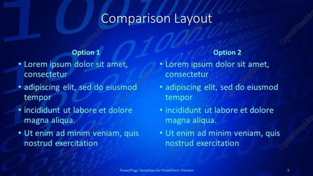 Comparison presentation slide layout