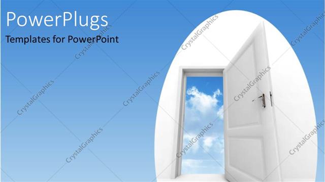  Presentation with open door - White open door leading to blue cloudy sky