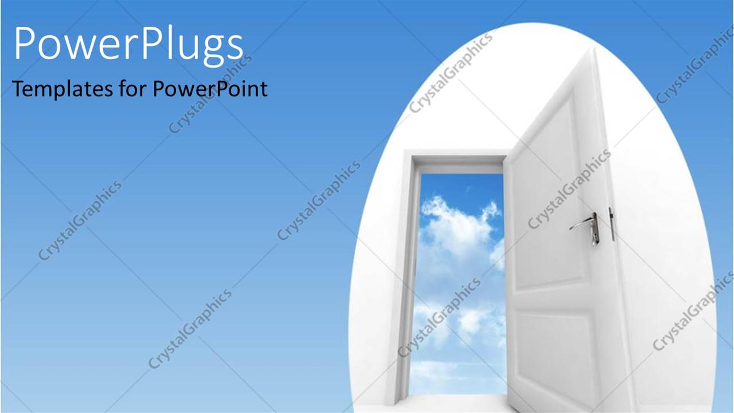 Featuring White Open Door Leading to Blue Cloudy Sky