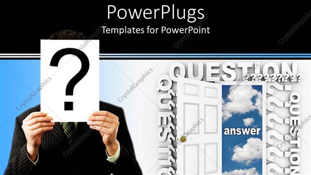  Presentation with man door - White open door with a man holding a question mark symbol