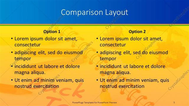 Comparison presentation slide layout