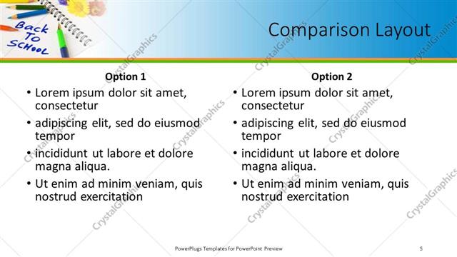 Comparison presentation slide layout