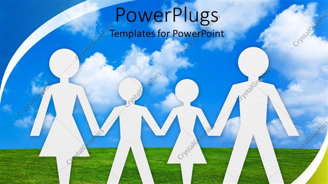  Presentation with cut - White paper cut human figures forming  family on blue sky background