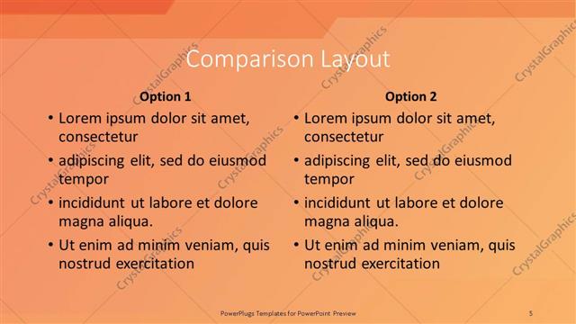 Comparison presentation slide layout