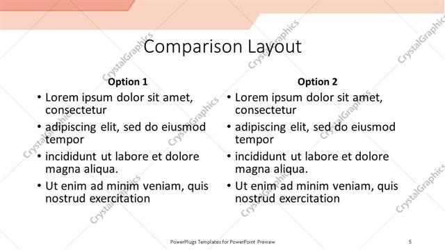 Comparison presentation slide layout