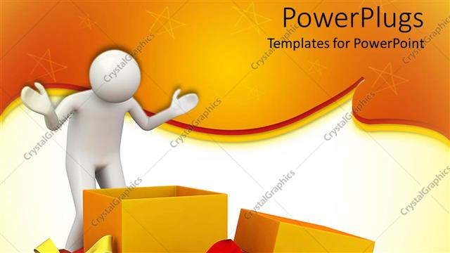  Presentation with star - White person opening a present gift, orange star border