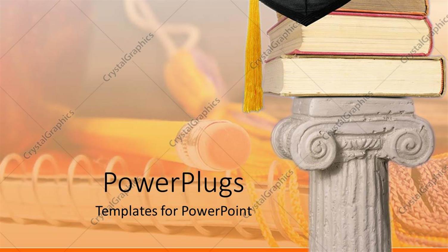 Featuring White Pillar Holding Three big Books and a Graduation Cap on Top