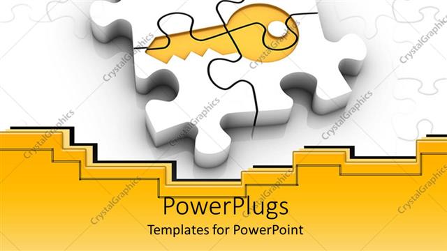  Presentation with white gold - White puzzle pieces forming gold key, gold and white background