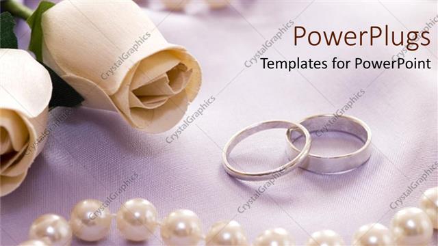  Presentation with pearls - White roses rings and pearls as a metaphor for loyalty eternity love and promise on a grey background