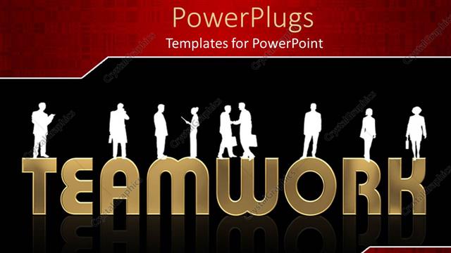  Presentation with teamwork - White silhouettes of people standing on the word team work