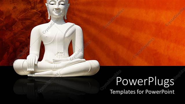  Presentation with buddha - White statue of Buddha on a black and red background