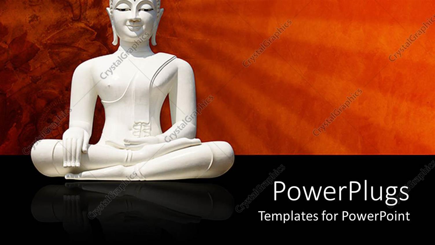 Featuring White Statue of Buddha on a Black and Red Background