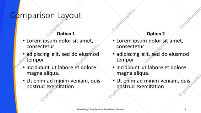 Comparison presentation slide layout