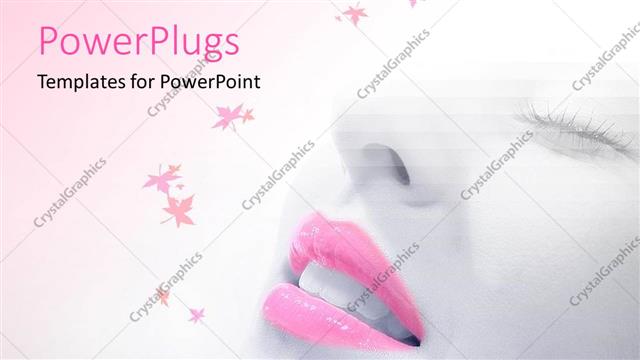  Presentation with salon - White woman's face with pink lips, pink leaves, beauty, makeup, salon, spa