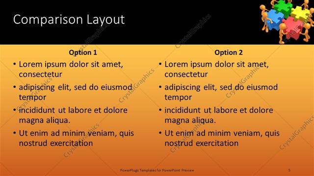 Comparison presentation slide layout