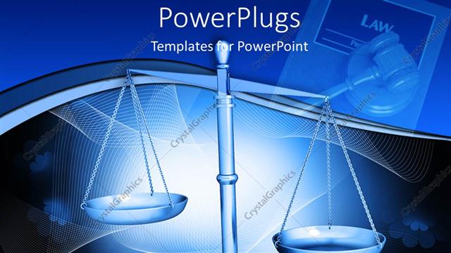  Presentation with weight - Wight scale law balance with law tools on the blue background