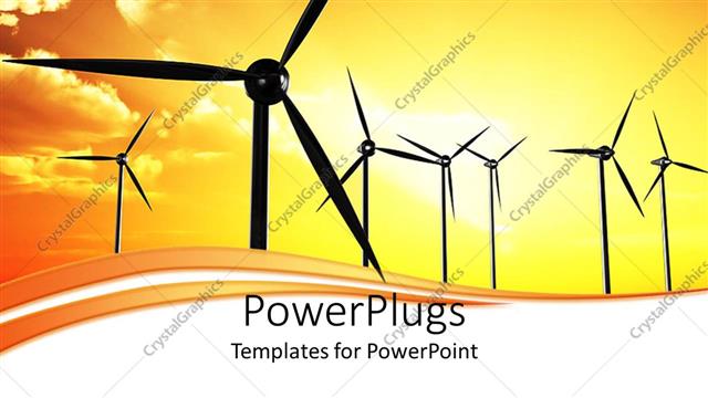  Presentation with wind turbines - Wind farm turbines with orange sunrise