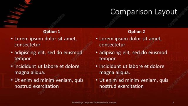 Comparison presentation slide layout