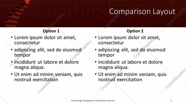 Comparison presentation slide layout