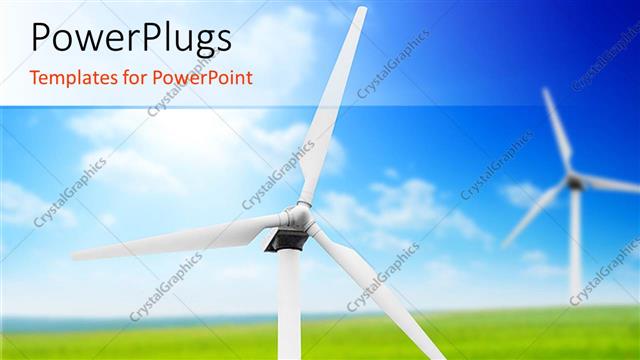  Presentation with green power - Windmills in large green field with blue cloudy sky in background?