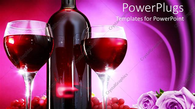  Presentation with lavender - Wine bottle between two glasses, grapes, lavender flowers