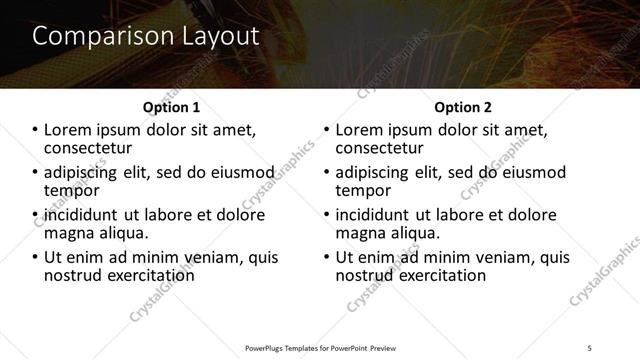 Comparison presentation slide layout