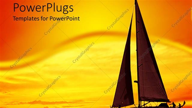  Presentation with sailing - Wine colored boat with large sail, sailing towards beautiful sunset