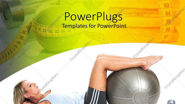  Presentation with exercise - Woman doing crunches on exercise ball