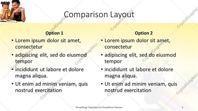 Comparison presentation slide layout