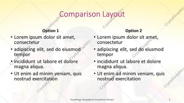 Comparison presentation slide layout