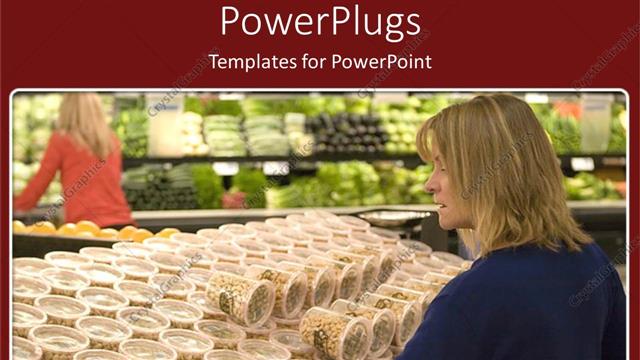  Presentation with grocery - Woman in grocery store shops for food