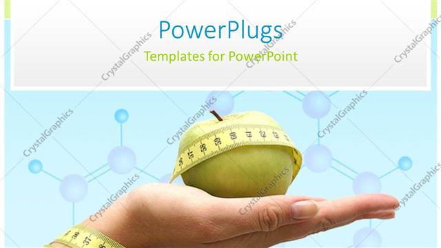  Presentation with tape - Woman hand holding green apple covered in measuring tape
