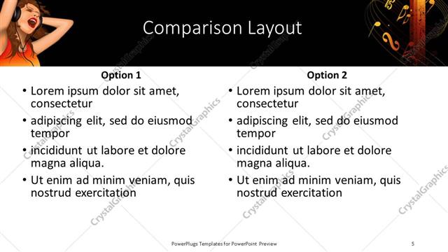 Comparison presentation slide layout