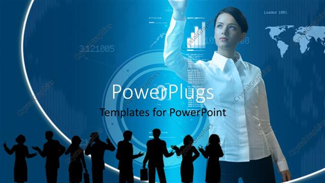  Presentation with touch screen - A woman holding a circle on the screen and a number of professionals on the front