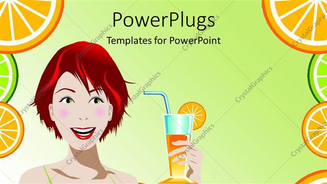  Presentation with fruit drink - Woman holding orange fruit drink with bendy straw framed by citrus slices