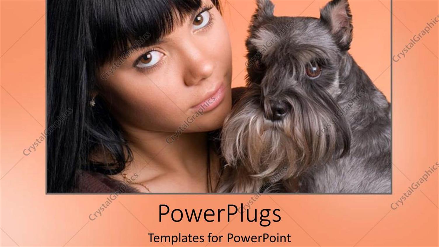 Featuring Woman Hugging Schnauzer on Orange Background