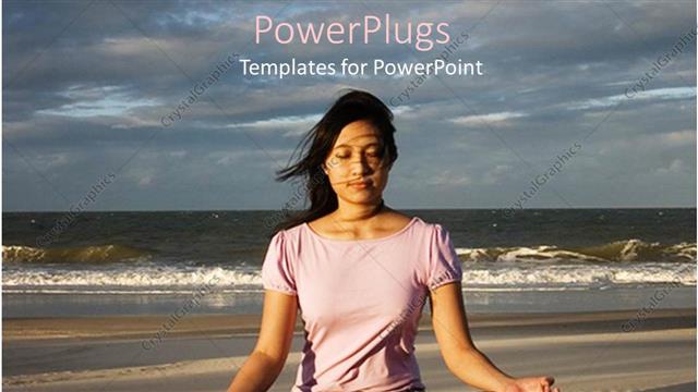 Presentation with beach - Woman meditating on beach at sunrise, meditation, yoga