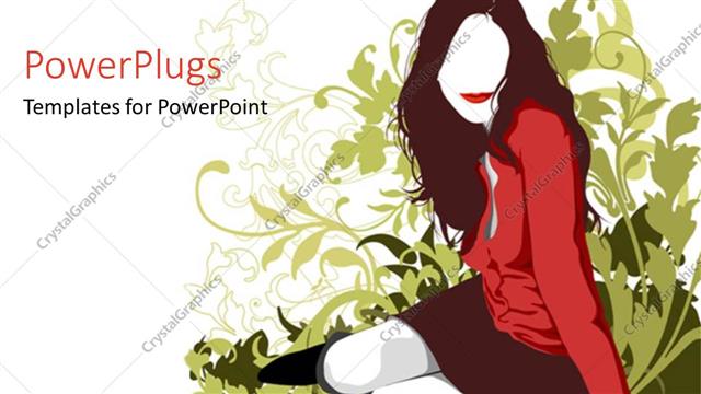  Presentation with silhouette fashion - Woman in red and burgundy sitting next to green silhouette of plants