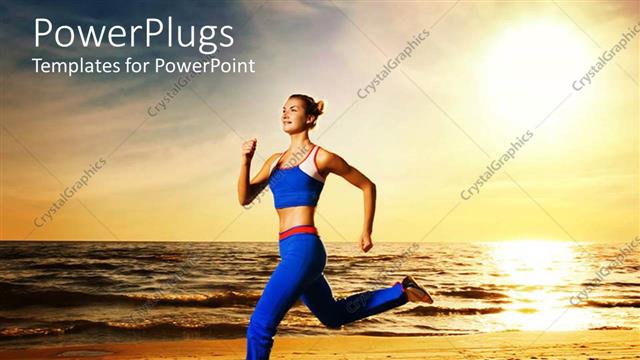  Presentation with exercise - Woman running on beach at sunset, fitness, exercise, health