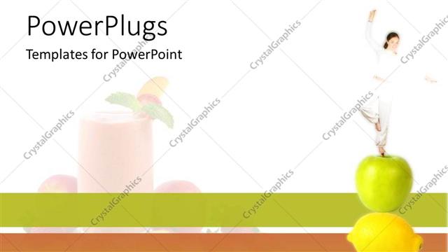  Presentation with juice - A woman on top of three fruits with a glass of juice in background