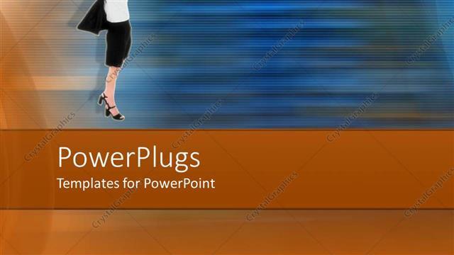  Presentation with victory - Woman wearing business attire in victory pose on blue and brown background