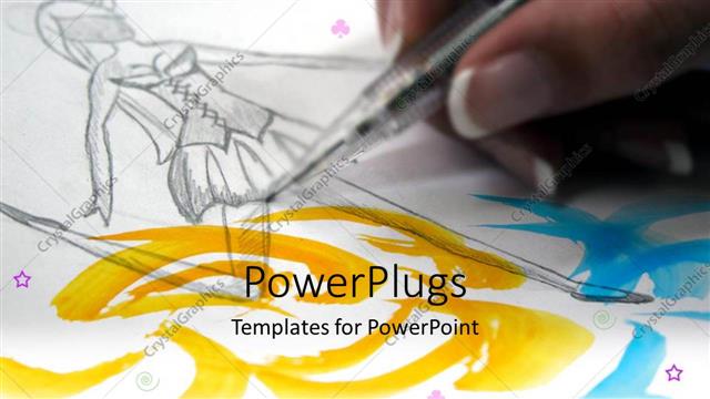  Presentation with school technology - Woman's hand drawing sketch of a ballerina, fashion technology, graphic design, art school