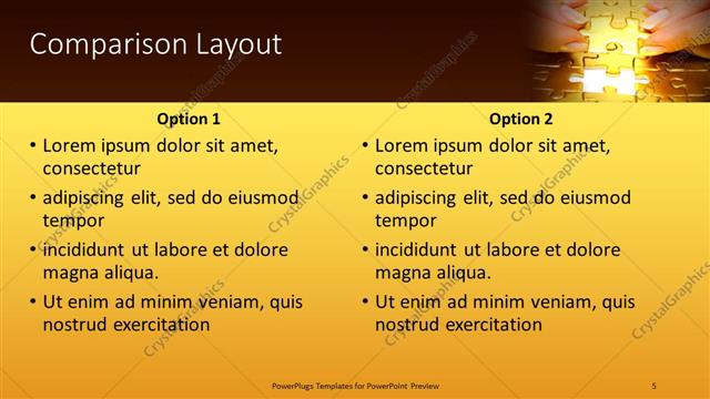 Comparison presentation slide layout