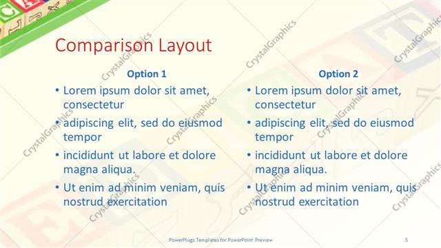 Comparison presentation slide layout