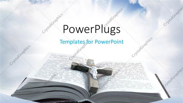  Presentation with metal - Wooden cross with metal Jesus on open holy book