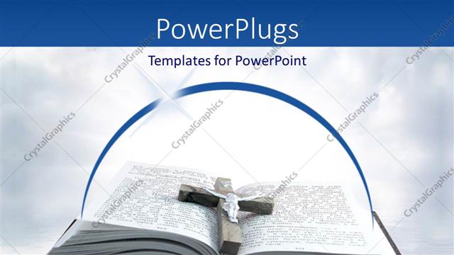  Presentation with religious - Wooden cross and metal Jesus on open religious book