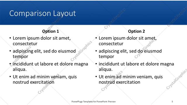 Comparison presentation slide layout